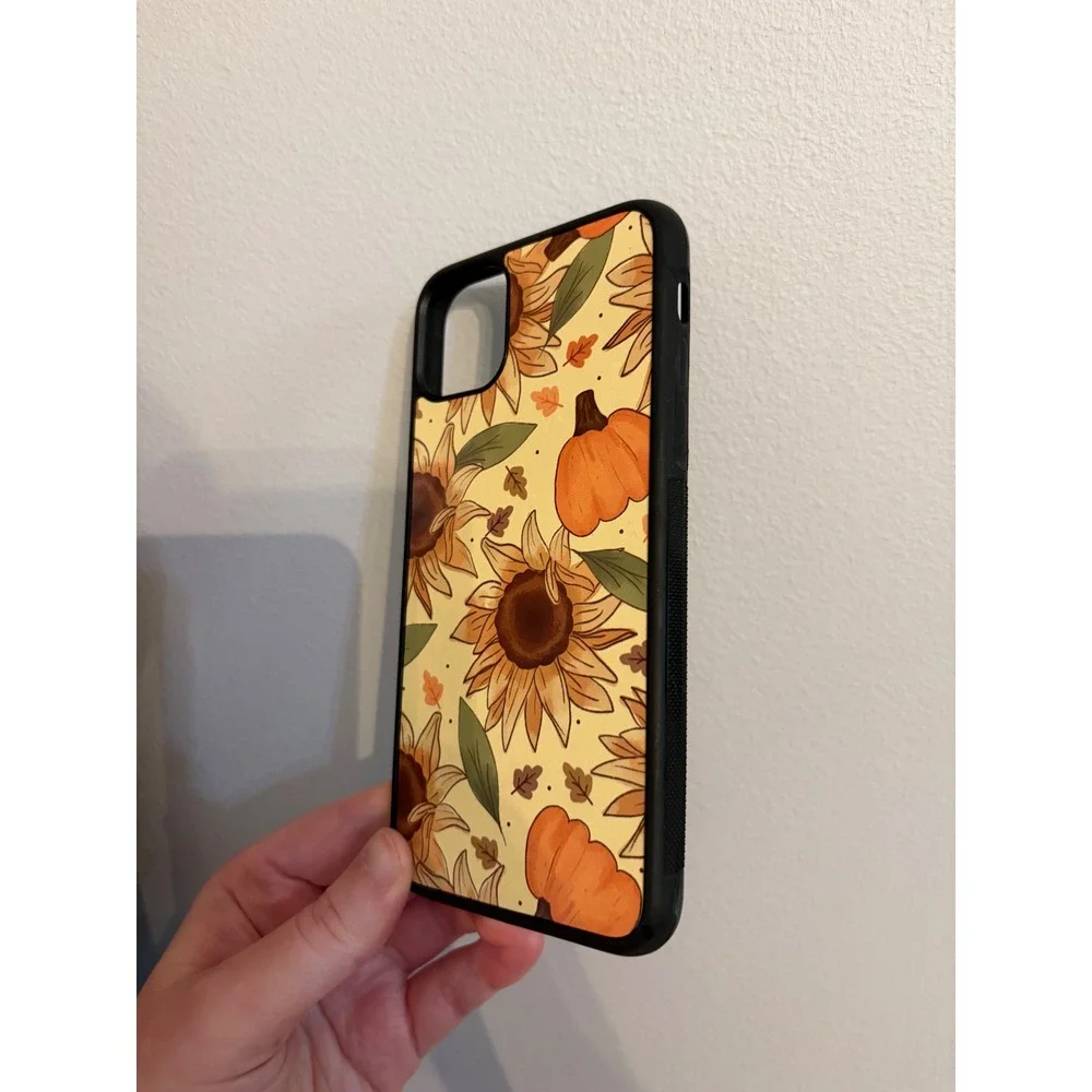 Phone Case iPhone 11 Pro Max Yellow Sunflower Pumpkin Fall Bumper